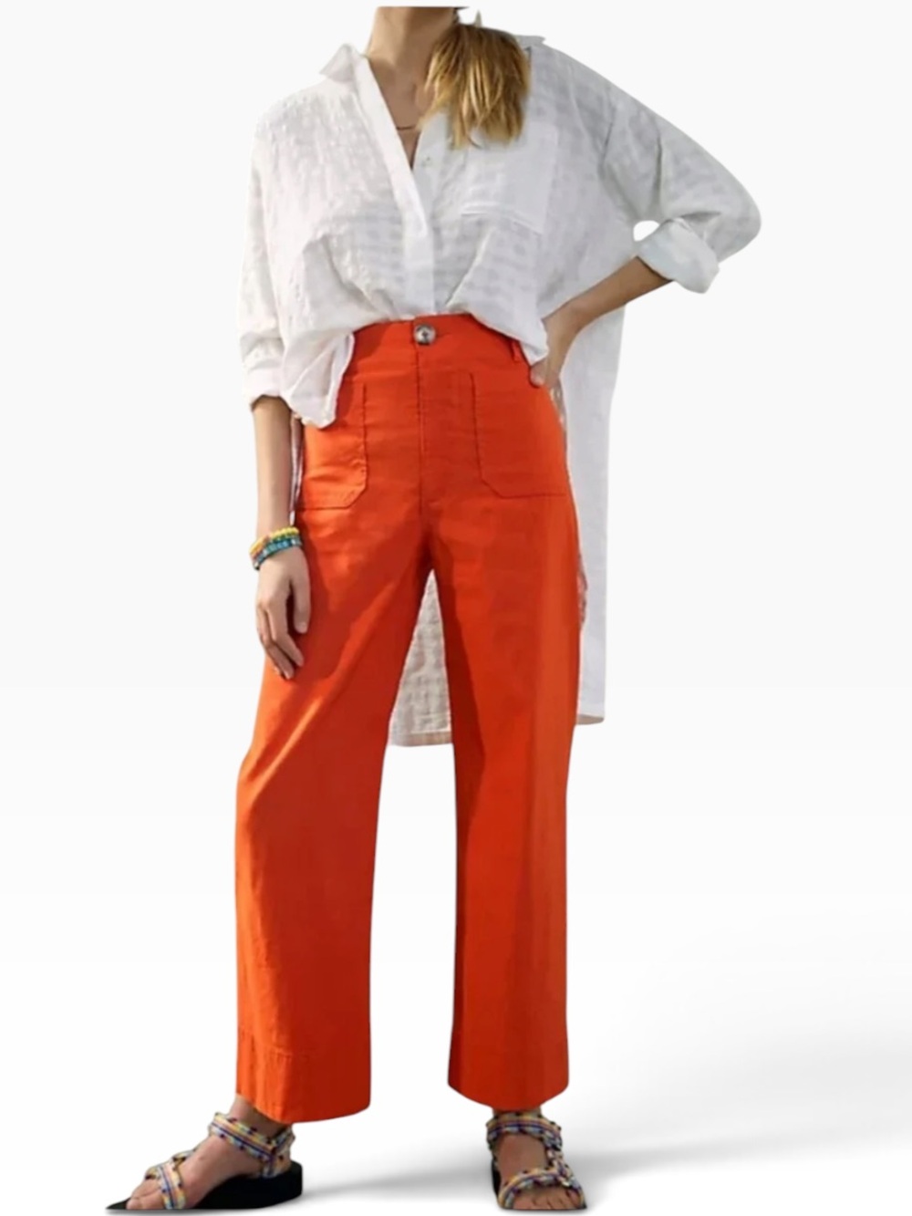 Maeve by Anthropologie the Colette orange wide leg cropped pants